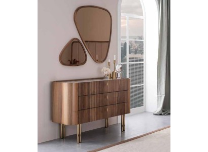 Коричневая комод с зеркалом для спальни. Современный дизайн элитной мебели.