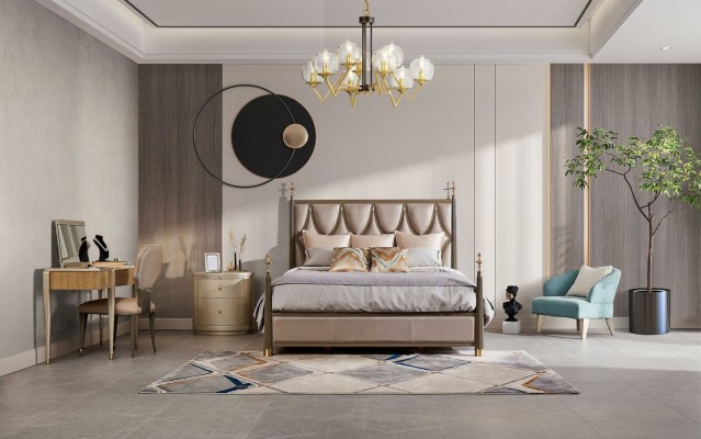 Кровать, тумбочка, туалетный столик. 4-х предметный набор для спальни. Современный дизайн из массива дерева.