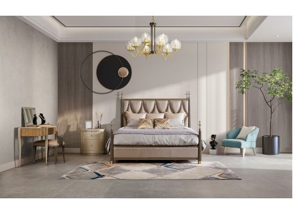 Кровать, тумбочка, туалетный столик. 4-х предметный набор для спальни. Современный дизайн из массива дерева.