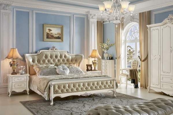 Наборы спальни Chesterfield 6 предметов. Королевская барокко мебель. Кровать из массивной древесины.