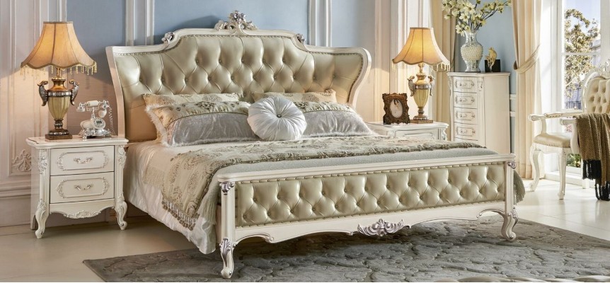 Наборы спальни Chesterfield 6 предметов. Королевская барокко мебель. Кровать из массивной древесины.
