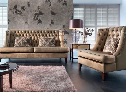 Sofa гарнитура Диван Гарнитура 3-местный кресло Честерфилд Модерн Ткань Коричневый 3 шт.