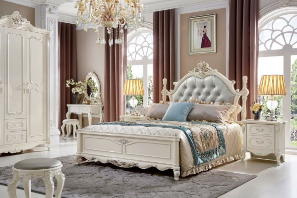 Chesterfield Köngliche Möbel Schlafzimmer Set 7tlg. Barock Bett Massivholz