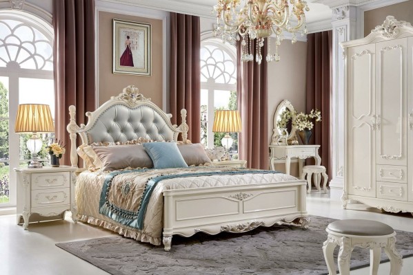 Chesterfield Köngliche Möbel Schlafzimmer Set 7tlg. Barock Bett Massivholz