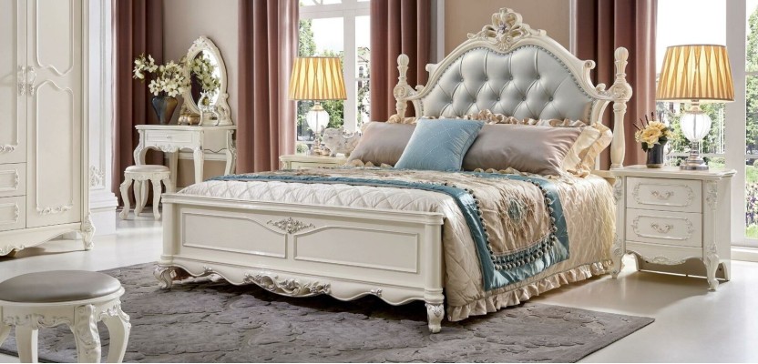 Chesterfield Köngliche Möbel Schlafzimmer Set 7tlg. Barock Bett Massivholz