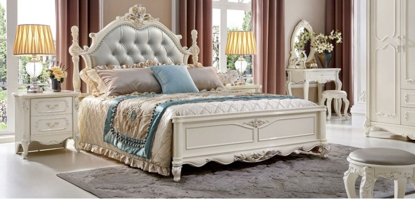 Chesterfield Köngliche Möbel Schlafzimmer Set 7tlg. Barock Bett Massivholz