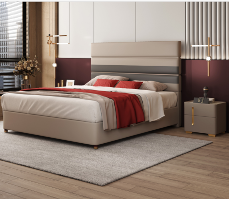 Кожаная обивка кровать двуспальная Luxus Designer в отеле, спальня бежевого цвета.