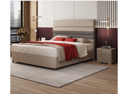 Кожаная обивка кровать двуспальная Luxus Designer в отеле, спальня бежевого цвета.