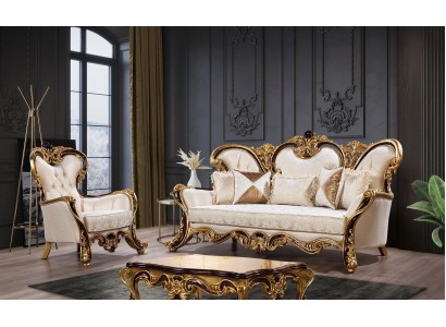 Sofagarnitur 3+1 Sitzer Gold Couchtisch Klassisch Wohnzimmer Set 3tlg.