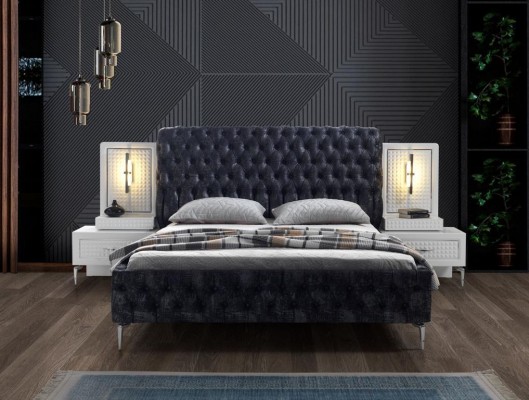 Schlafzimmer Bett Chesterfield Polster Design Luxus Doppel Betten Schwarz Спальня Кровать Честерфилд Обивка Дизайн Роскошь Двуспальные кровати Черный