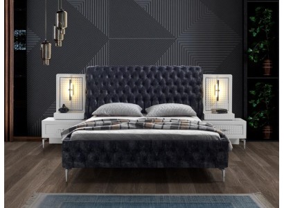 Schlafzimmer Bett Chesterfield Polster Design Luxus Doppel Betten Schwarz Спальня Кровать Честерфилд Обивка Дизайн Роскошь Двуспальные кровати Черный