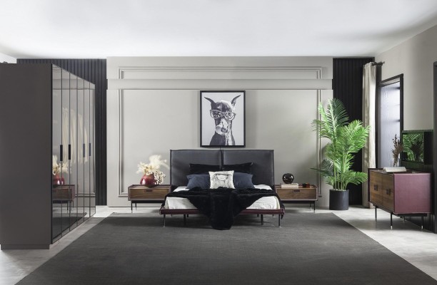 Комплект спальни: шкаф, ночные тумбочки, кровать, шкаф (4 предмета)