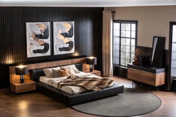 Набор спальни в роскошном отеле: комод, шкаф, ночной столик, кровать (6 предметов).