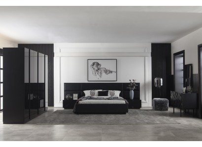 Черная спальня - мебель роскоши: шкаф, комод, прикроватные тумбочки (5 предметов).