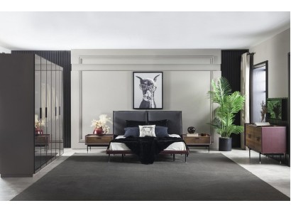 Чердак Спальня Серая кровать Шкаф Ночные столики Комод Набор из 5 предметов