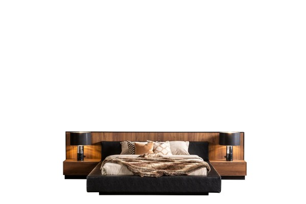 Комплект спальни Кровать Коричневый Шкаф 2x Прикроватный столик Полный 4 предмета