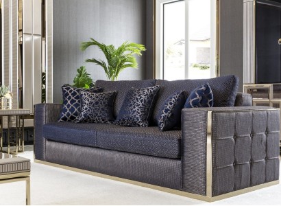 Sofa 3 Sitzer Blau Wohnzimmer Design Stil Möbel Moderne Sofas Elegantes Neu
