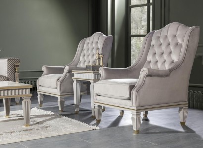 Современная мебель Chesterfield Luxus – 3-частный комплект с креслом и приставным столиком.
