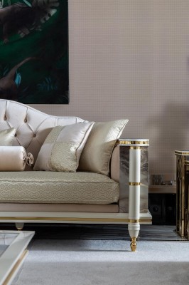 Sofa 3 Sitzer Beige Möbel Wohnzimmer Chesterfield Luxus Design Neu