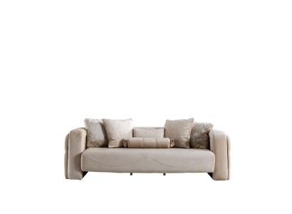 Sofa 3 Sitz Beige Möbel Wohnzimmer Chesterfield Polster Stoff Luxus Neu