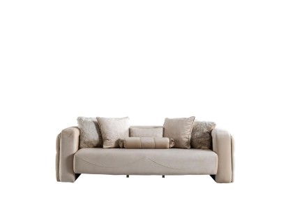 Sofa 3 Sitz Beige Möbel Wohnzimmer Chesterfield Polster Stoff Luxus Neu