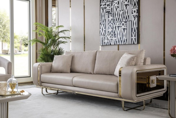 Sofa 3 Sitz Beige Wohnzimmer Design Stil Möbel Moderne Sofas Elegantes