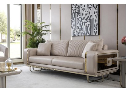 Sofa 3 Sitz Beige Wohnzimmer Design Stil Möbel Moderne Sofas Elegantes