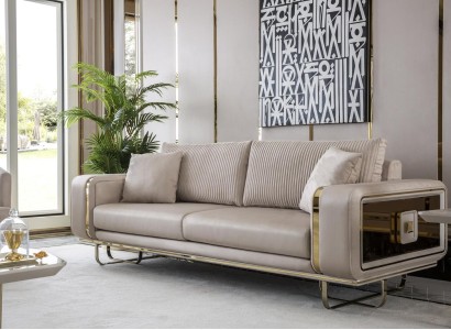 Sofa 3 Sitz Beige Wohnzimmer Design Stil Möbel Moderne Sofas Elegantes