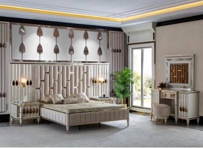 Schlafzimmer Set Бежевое кровать 2x комоды туалетный столик зеркало табурет новое 6 предметов.