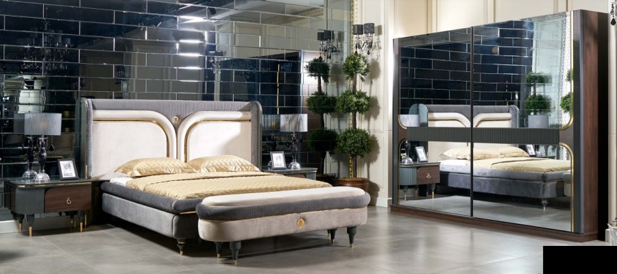 Комплект спальни Кровать Тумбочка Шкаф Банкетка, лукс дизайн 5 предметов