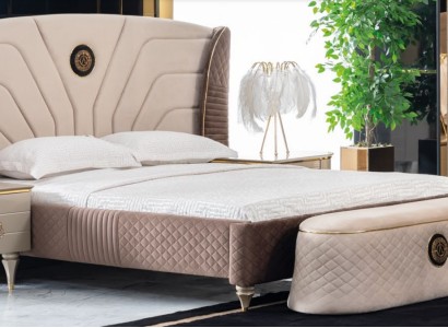 Спальня Двуспальная кровать 160x200 см - Комплект роскошной кровати с двумя прикроватными тумбочками, 3 предмета - новый.