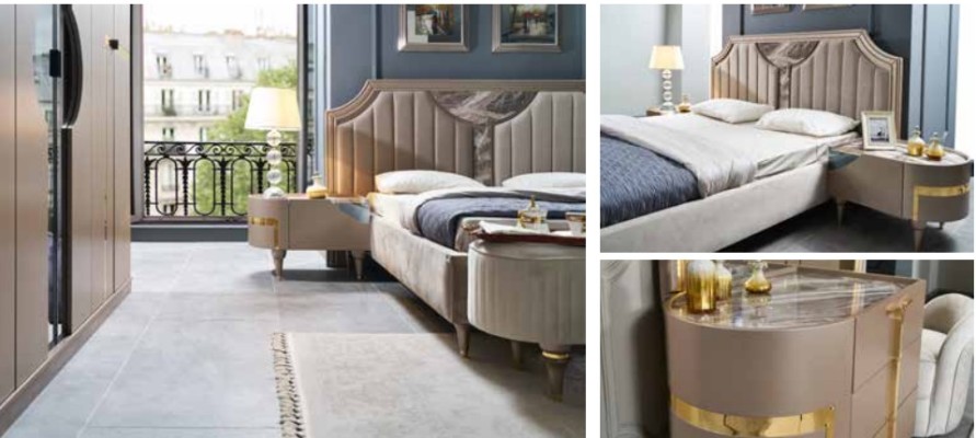 Мебель Модерн Люксус Кровати Нова Кровать 2x Тумбочка 3 шт. Спальный гарнитур Дизайн