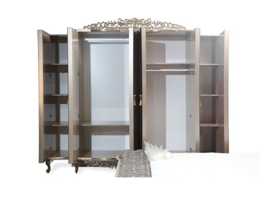 Роскошный гарнитур для спальни: двуспальная кровать классического бежевого цвета, набор из 5 предметов, новый.