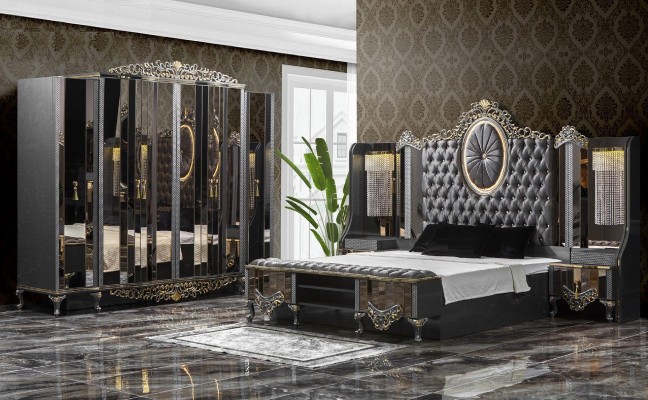 Комплект спальни Двуспальная кровать Люкс Классическая Черный Набор 4шт