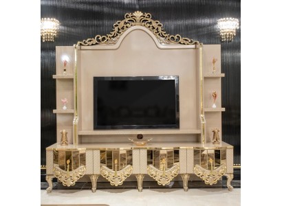 Luxus Wohnwand tv Ständer rtv Lowboard Holz Wohnzimmer Beige Möbel Sideboard