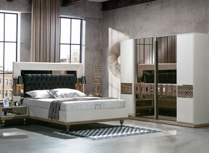Schlafzimmer Set Кровать 2x Тумбочки Текстильный Шкаф Модерн 4 предмета.