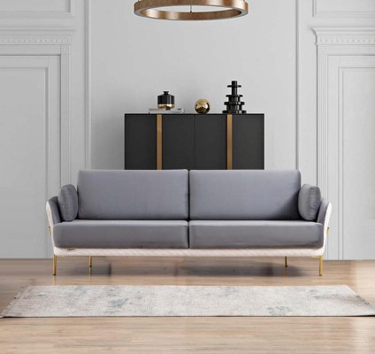 Sofa Luxus Möbel Wohnzimmer Textil Samt Stoff Dreisitzer Design Modern