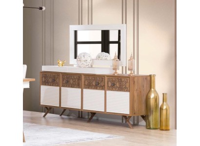 Комод с зеркалом Коричневый Комоды Буфеты Деревянный Шкаф Мебель Набор из 2 предметов Новый