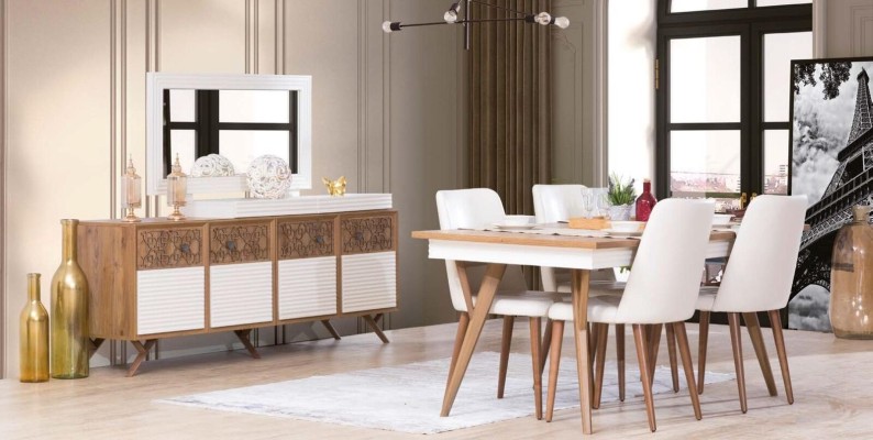 Комод с зеркалом Коричневый Комоды Буфеты Деревянный Шкаф Мебель Набор из 2 предметов Новый