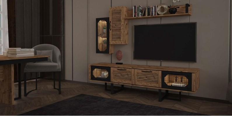 Высококачественный, стильный, низкий телевизионный шкаф в стиле loft из дерева.