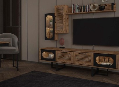Высококачественный, стильный, низкий телевизионный шкаф в стиле loft из дерева.