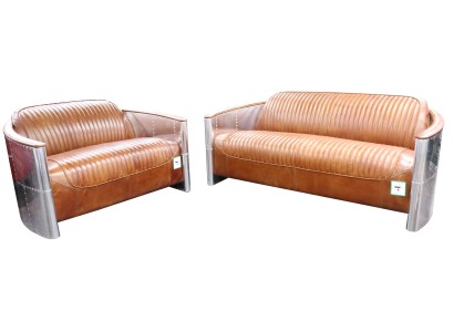 Luxus Vintage Aluminium Leder Sofagarnitur Metall Möbel Couchen Sofas Polster