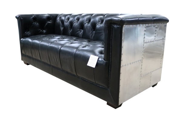 Sofa Chesterfield 3-Sitzer Vintage Flieger Flugzeug Echtleder Aluminium Sofas