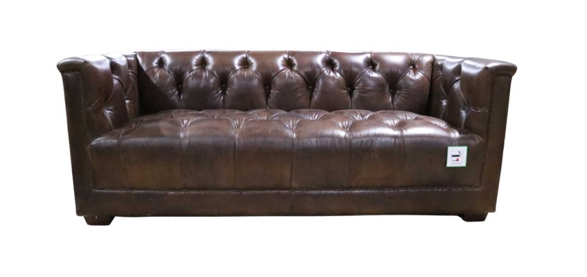 Sofa 3 Sitzer Chesterfield 3-Sitzer Vintage Braunes Shabby Ledersofa