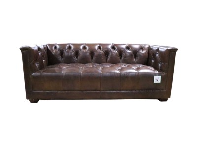 Sofa 3 Sitzer Chesterfield 3-Sitzer Vintage Braunes Shabby Ledersofa