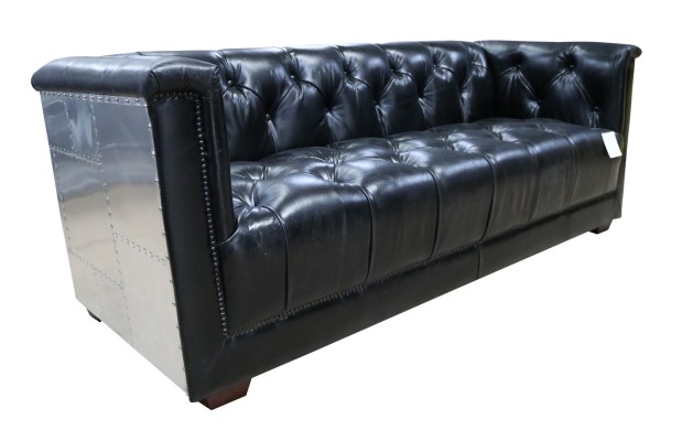 Sofa Chesterfield 3-Sitzer Vintage Flieger Flugzeug Echtleder Aluminium Sofas