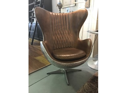 Eggchair Leder Braun Metall silber Ohrensessel Egg Chair Flieger Club