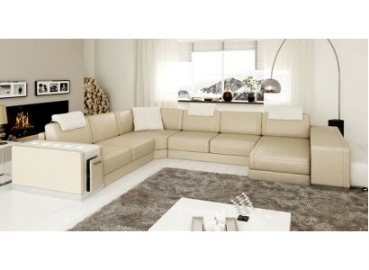 Ecksofa Sofa Wohnlandschaft U Form Polster Couch Ledersofa Hocker