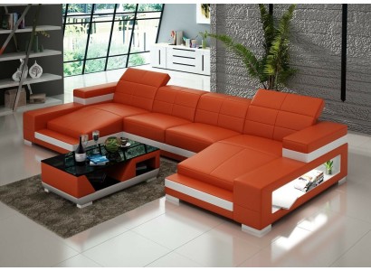 Ecksofa Sofa Wohnlandschaft U Form Polster Couch Ledersofa Orange