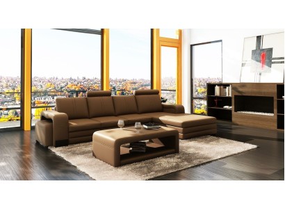 Ecksofa Sofa Garnitur 3tlg. Couch Tisch Hocker Leder Garnitur Couchen